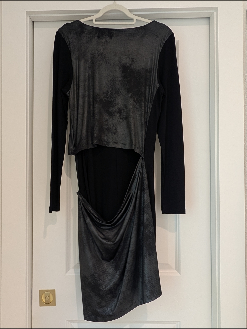 Cop.Copine Black and Charcoal Asymmetric Draped Long-Sleeve Dress - Picture 7 of 9
